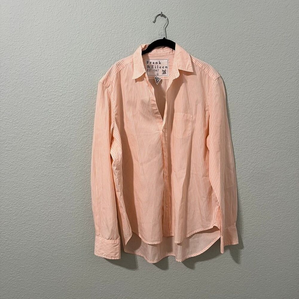 Frank & Eileen Eileen Peach Orange Stripe Exclusive Casual Shirt Size Large